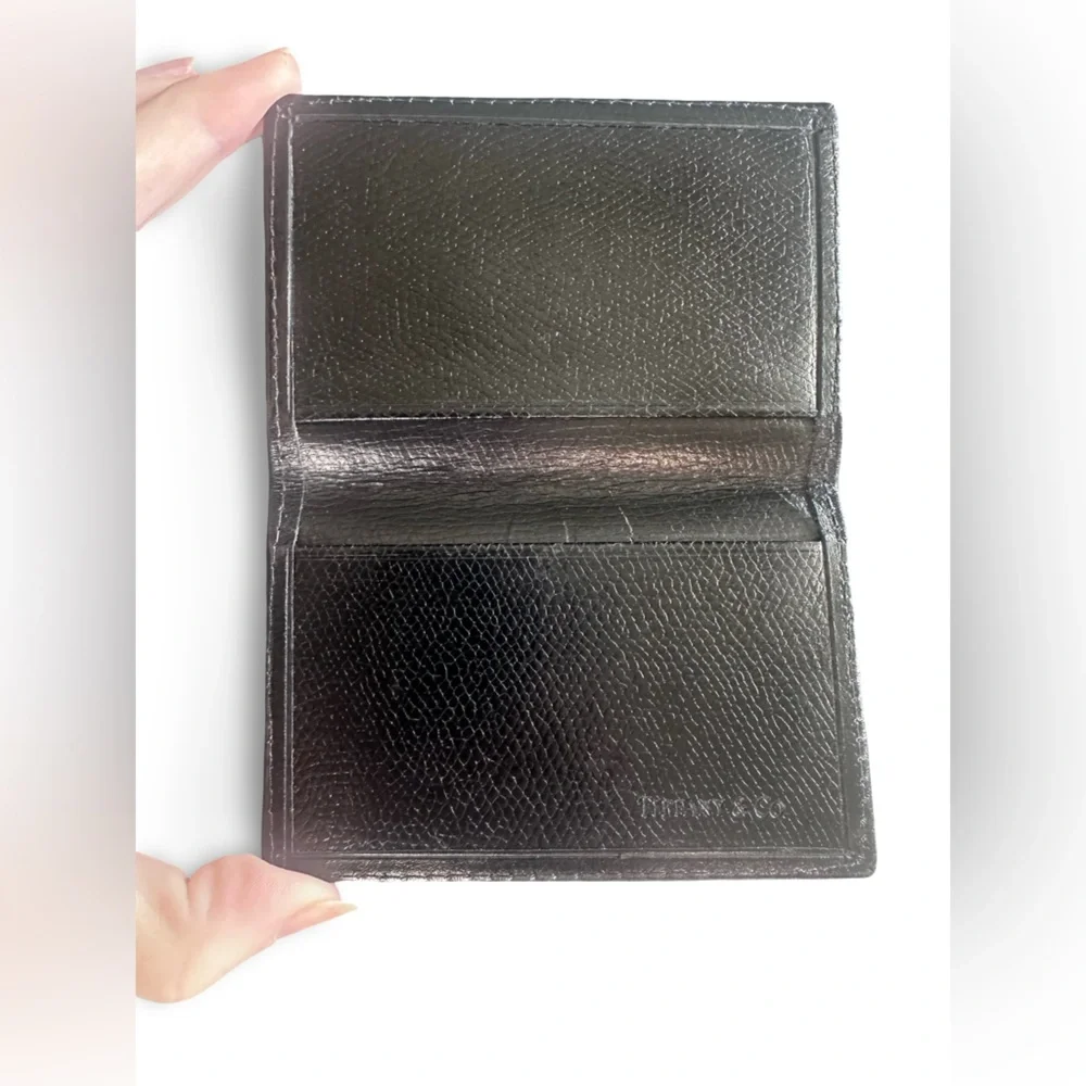 TIFFANY & CO. Black Leather Bifold Slim Card Pocket Wallet Excellent! Unisex